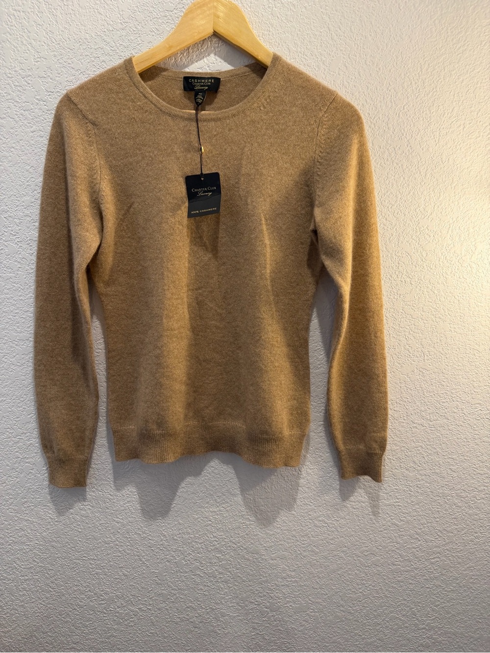 NWT size Petite S, Charter Club Cashmere Crewneck Sweater - Camel